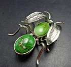 LIVELY Sterling Silver WASP PIN/BROOCH with Green Carico Lake TURQUOISE