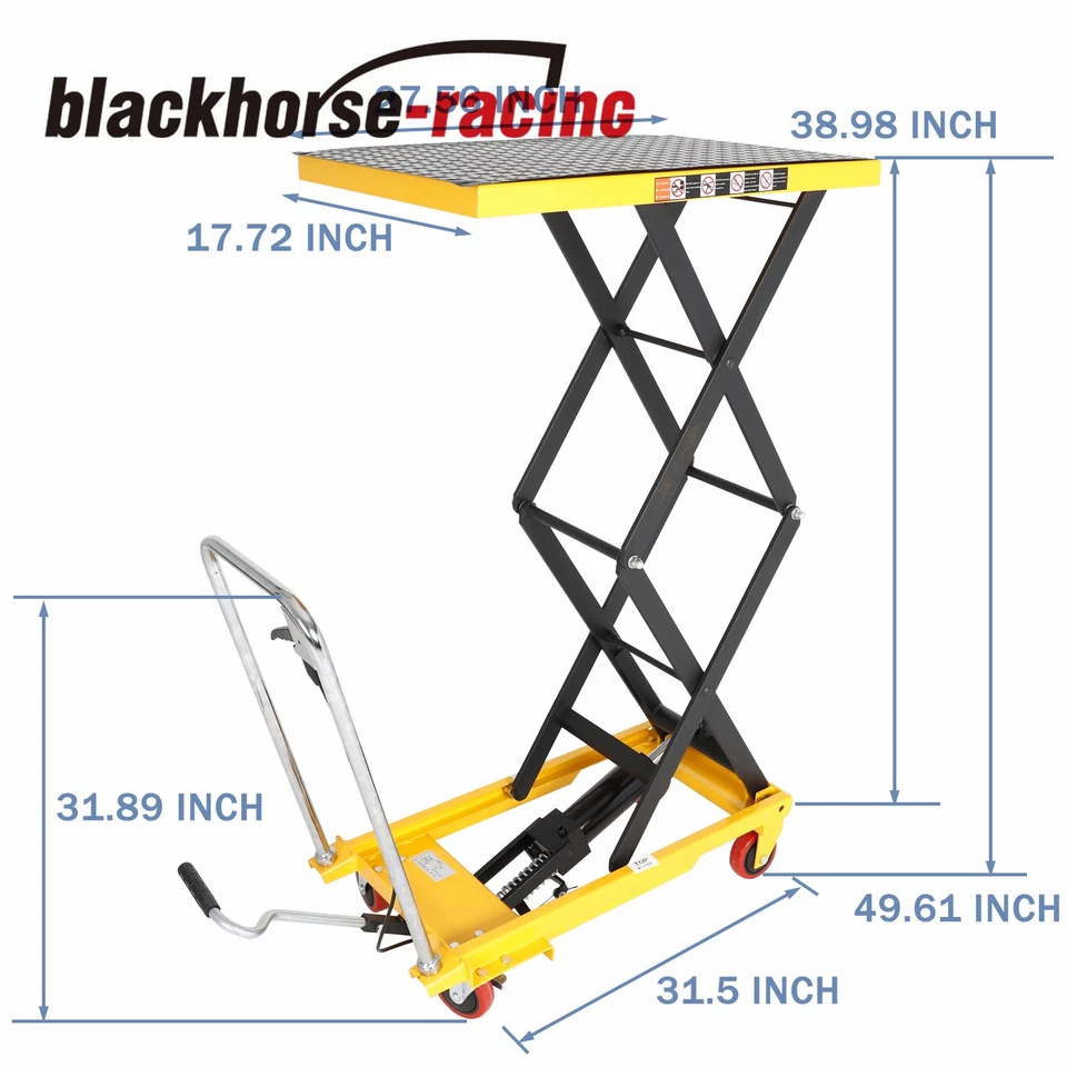 330 lbs Hydraulic Lift Table Cart Manual Double Scissor Lift Table 50" - Image 2 of 4