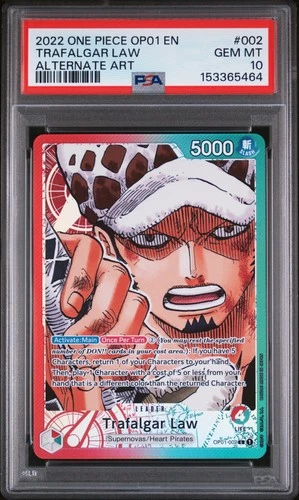 2022 ONE PIECE OP01-ROMANCE DAWN ALTERNATE ART #002 TRAFALGAR LAW PSA 10
