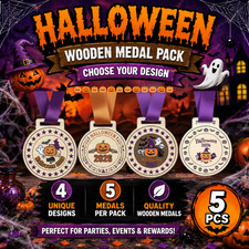Halloween 2026 Wooden Medal Prize Award Party Games Choose from 4 Designs