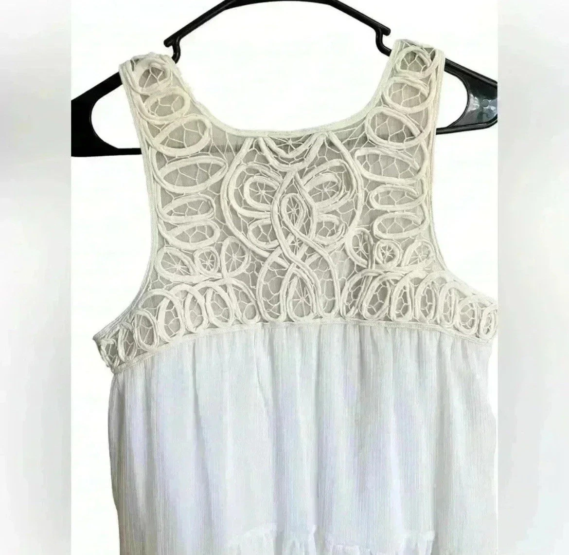 OFF WHITE Abito smanicato hippie trasparente boho bianco sporco morbido dintorni piccolo