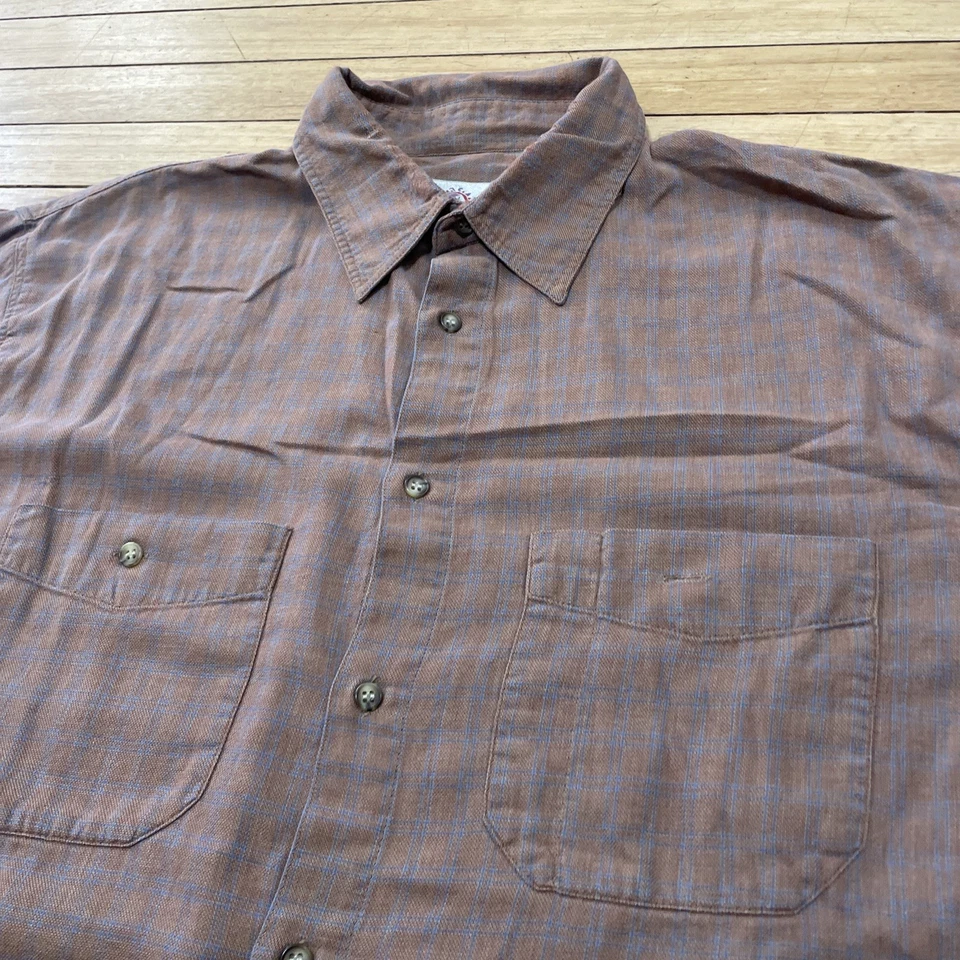 The Territory Ahead Shirt Men XL Brown Blue Plaid Western Grunge Beach Button Up - Image 4 of 4