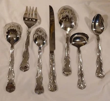 Reed Barton Stainless Victoria 7 Pc Hostess Serving Set Spoons Knife Fork Ladle