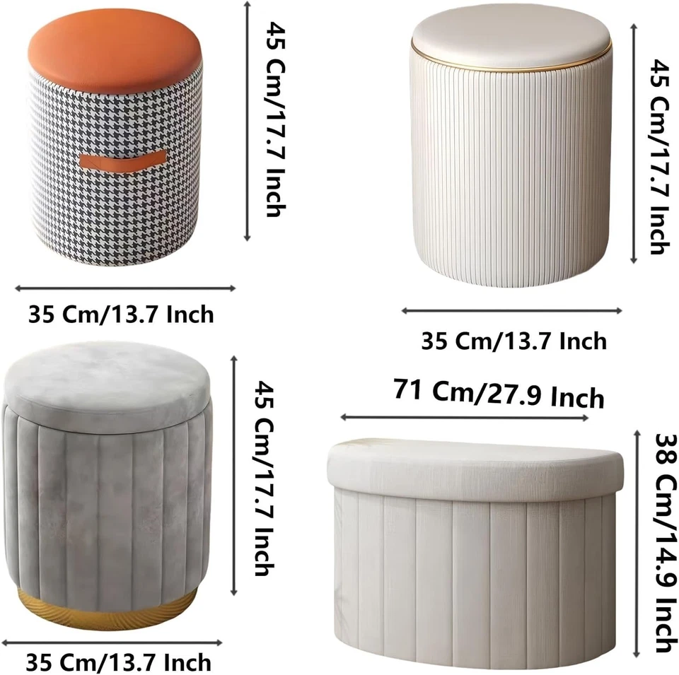 Red 2-in-1 Storage Vanity Stool – Solid Wood Dressing Table Seat 35×35×45cm - Image 2 of 4