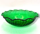 Vintage Anchor Hocking Forest Green Swirl Ruffled Glass Bowl 7.5"