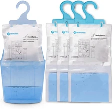 Moisture Absorber Packets with Plastic Case & Hook, Odor 4 Piece Set, Blue 