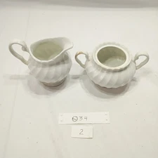Vintage Johnson Bros Snowhite Creamer Sugar Bowl Set White Swirl Ceramic Glossy