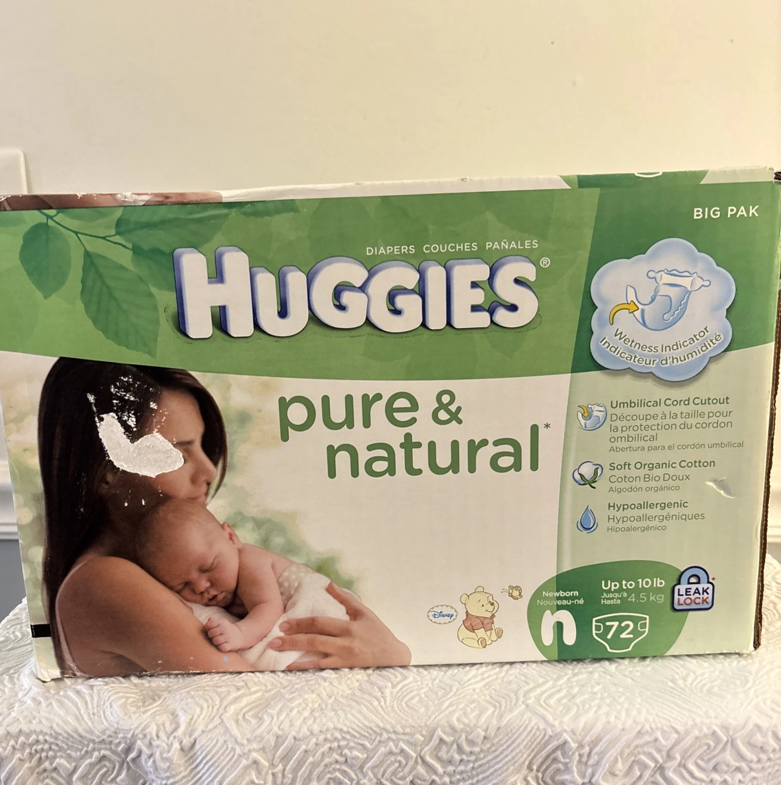 Huggies Pure & Natural Size N Baby Diapers 72 Ct Up10 lbs Organic Cotton Disney