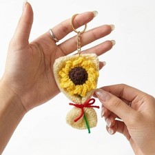 Handmade Crochet Sunflower Keychain Soft Yarn Bag Charm Car Key Holder Gift