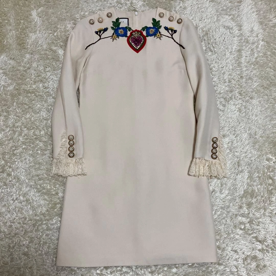 gucci floral embroidered dress Poppy Field Fil Coupé Silk Cape Dress