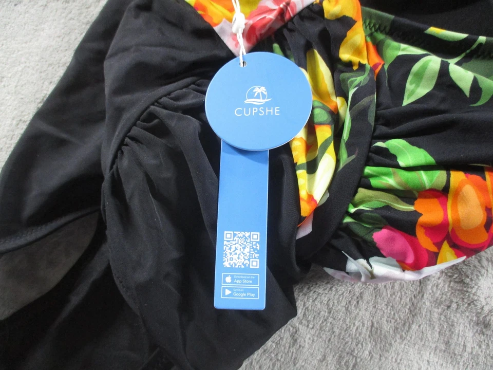 CUPSHE Swimsuit Womens Medium Black Floral One Piece Halter Ruched Tummy - Image 3 of 4