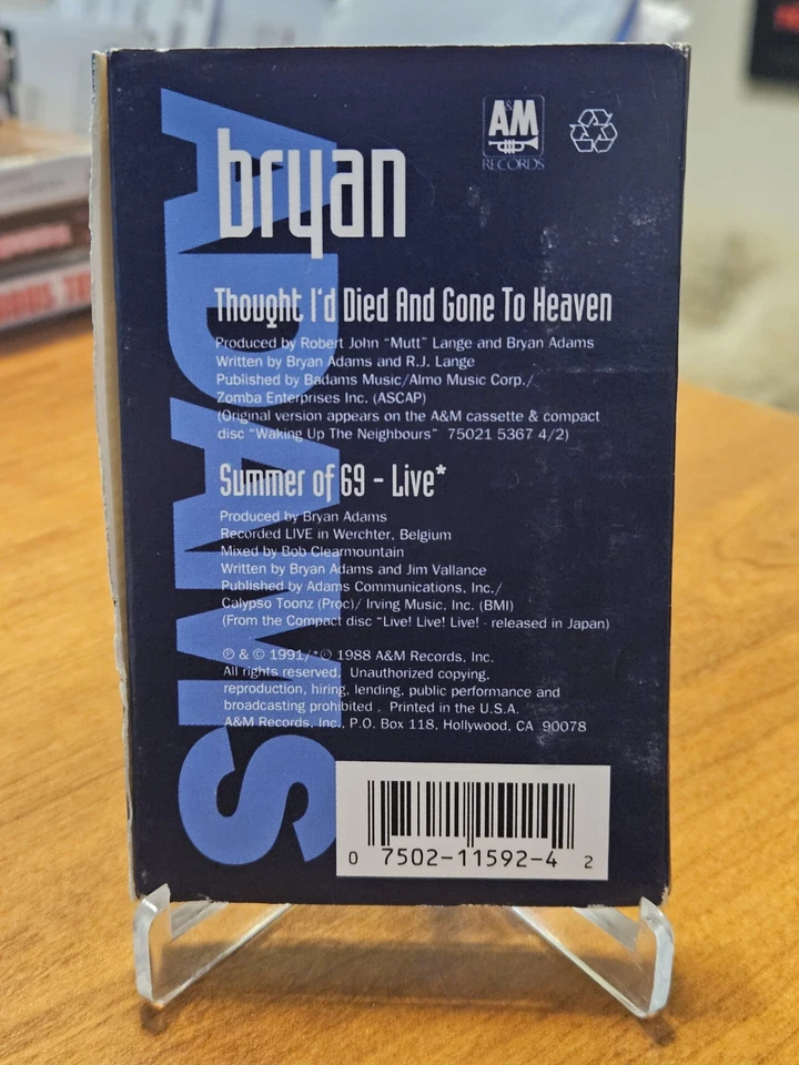 BRYAN ADAMS - CASSETTE SINGLE - THOUGHT I'D DIED AND GONE TO HEAVEN/SUMMER OF 69 - Image 2 of 4