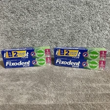 4 Tubes Fixodent Plus with Scope Antibacterial Denture Adhesive Cream 2 oz.