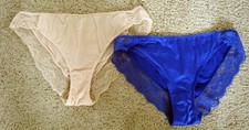 Vintage Maidenform 8 XL Silky Lace Trim Tanga Panty Ruched Back Purple Pink