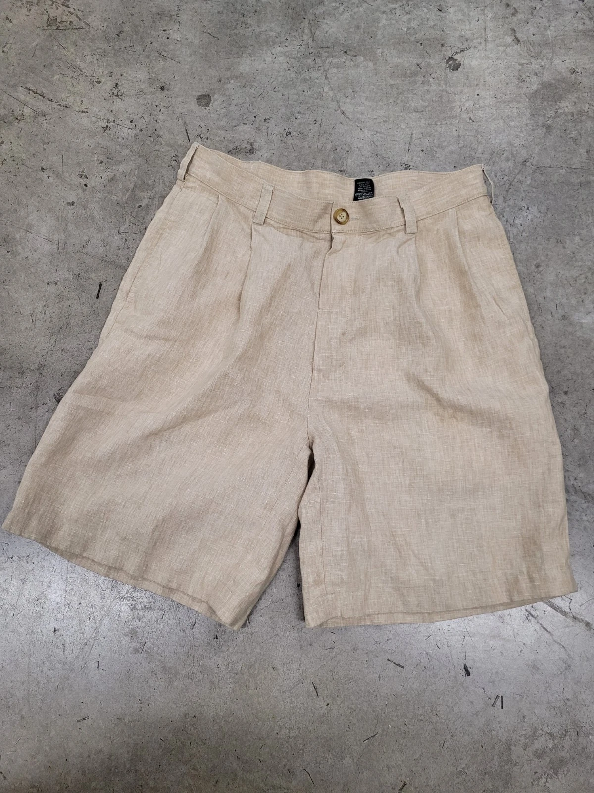 Jos. A. Bank Travelers Collection Mens 32 Tan Beige 100% Linen Pleated Shorts