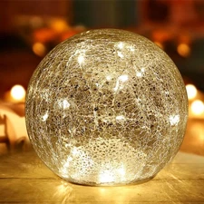 Mercury Crackle LED Glass Globe Ball Lamp, Battery Operated Night Light for Girl
