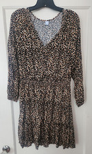Old Navy Long Sleeve Tiered Leopard Print Dress Sz L 10 12 14