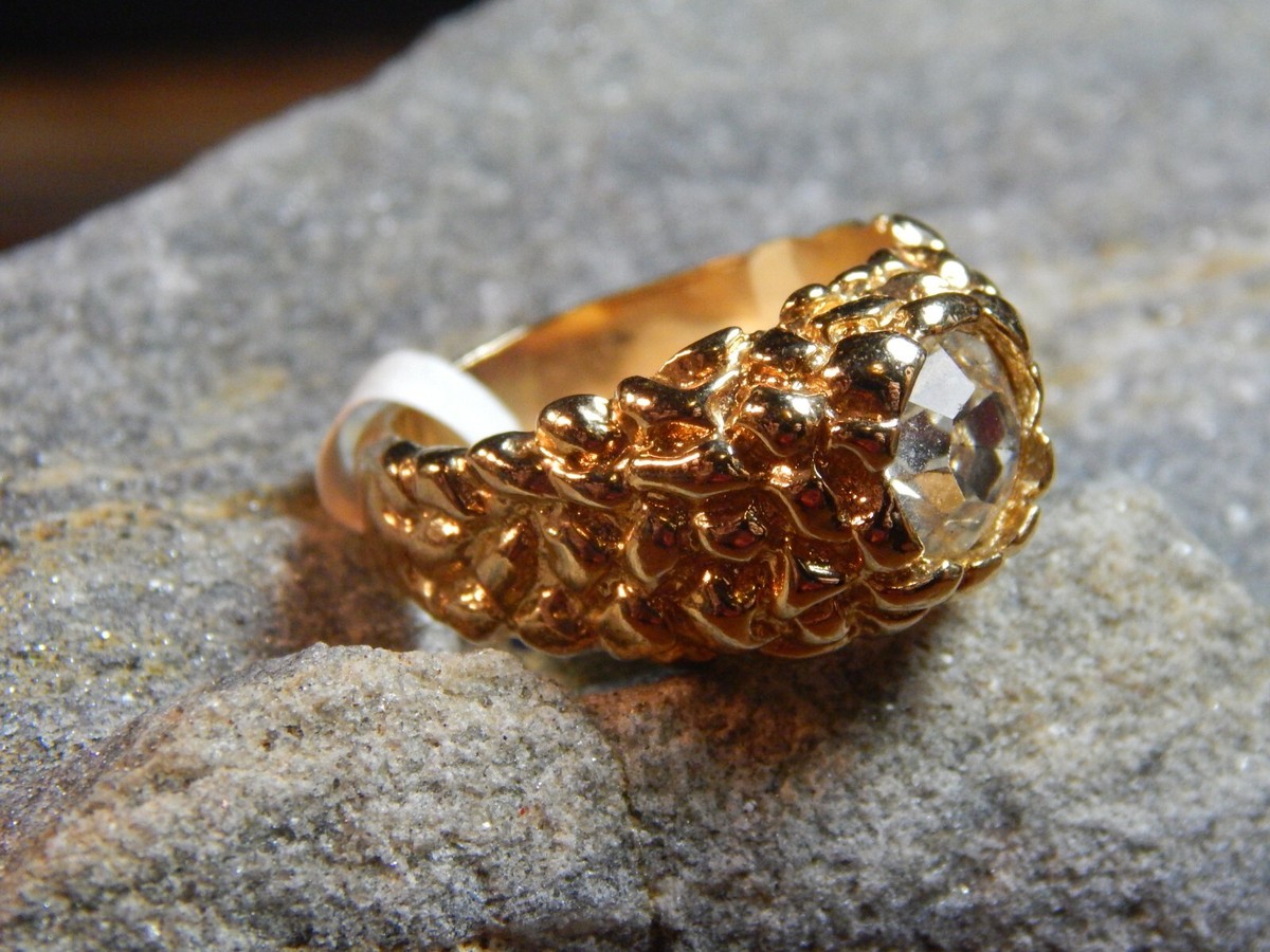 洋楽 Nuggets Men's NEW 1980's Gold Plated Knobby Style Nugget Ring CZ