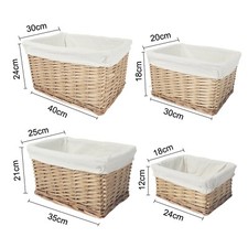 Set of 4 Wicker Storage Baskets With Liner Set Wicker Hamper FORLaundry/Home/Toy