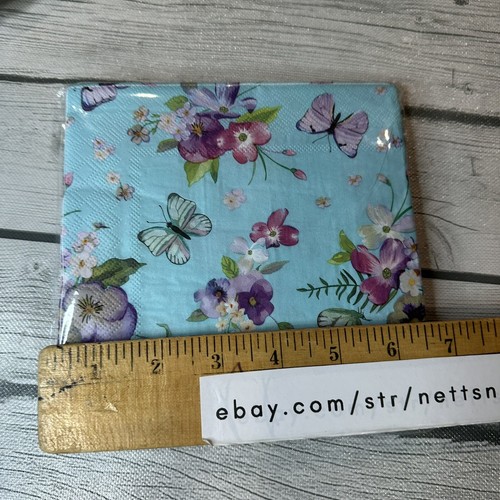 Blue Floral Butterfly Party Plate Set Napkins & Cups 8 Of Each NEW SEALED - 第 10/15 張圖片