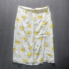 ABERCROMBIE  FITCH Floral Side Slit Lined Skirt White Yellow XL Spring Elegant
