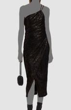 $475 IRO Women's Black Metallic Leopard One-Shoulder Sheath Dress Size 36