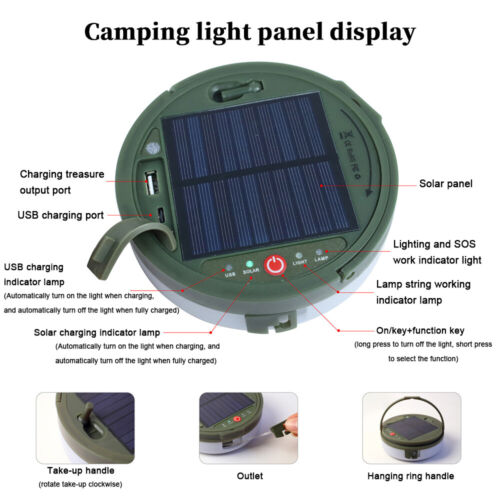 Stringa Luci Campeggio 4 in 1 Solare/USB Ricaricabile Esterno Impermeabile Tenda Lampada - Foto 17 di 18