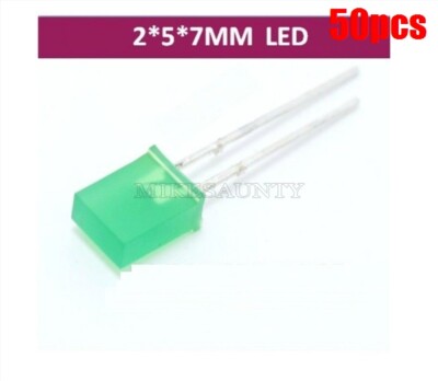 50Pcs 2X5X7MM Rectangle Green Green Led Light Emitting Diode New Ic nb