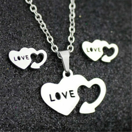 Edelstahl Damen Silber Schmuck Set Anhänger Ohrringe Halskette Charm Geschenk - Bild 39 von 39