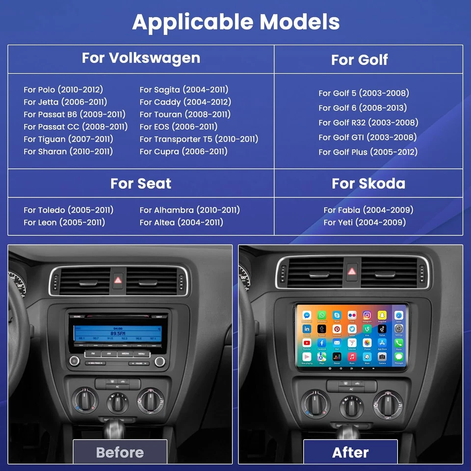 9 Zoll DAB+Autoradio For VW Passat Golf 5/6 Polo Touran Android 12 GPS Navi 32GB - Bild 4 von 4