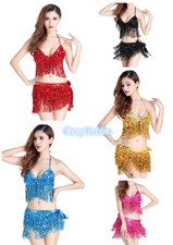 Belly Dance Bollywood Sequins Tassel Fringe Top Hip Scarf Belt Waist Wrap Skirt