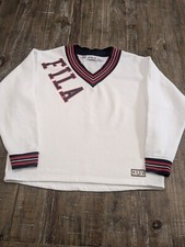 Fila Victory Womens Large Pullover Sweatshirt Long Sleeve V Neck Spellout