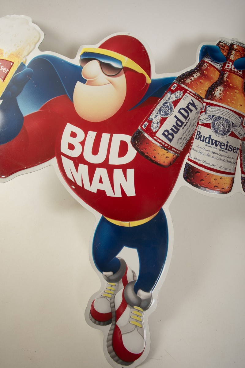 1991 Budweiser Bud Man Super Hero Sign (N1L) Bud Dry Light (JSF6