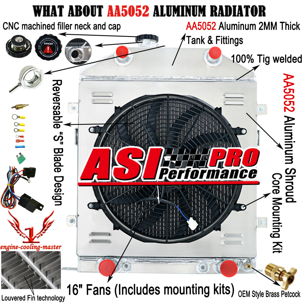 4 ROW Radiator+Shroud Fan Fit 42-48 Ford Super Deluxe Deluxe