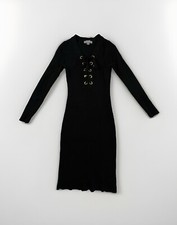 Michael Kors M Stretch Black Lace Up Tie Ribbed Grommets Sweater Dress HOT