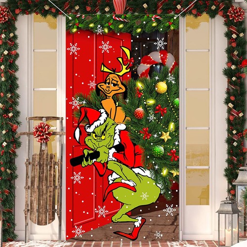 Frohe Weihnachten Grinch Weihnachten Türabdeckung Dekorationen Banner Grinch DE - Bild 3 von 11