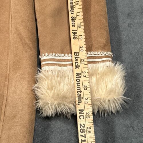 Penny Lane Coat Womans Medium Tan Faux Suede Shearling Fur Toggle Mob Wife - Picture 18 of 18