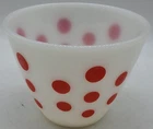 Vintage Fire-King Red Polka Dot 5.5" Mixing Bowl - Mid-Century Milk Glass - Anch