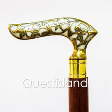 Walking Stick Brass Handle Wooden Victorian Style Foldable Cane Collectible Men