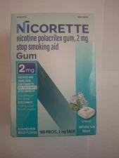Nicorette Nicotine Gum, White Ice Mint, 100 count 2mg EXP: 6/27 plus- Free Ship.
