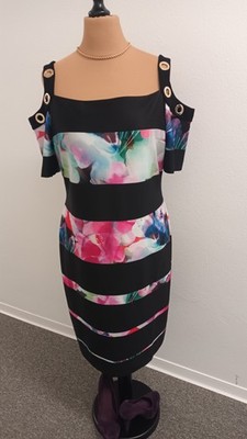 Joseph Ribkoff Cocktailkleid Kurzarm Gr 44 Schwarz Floral Mit Goldenen Ösen Top