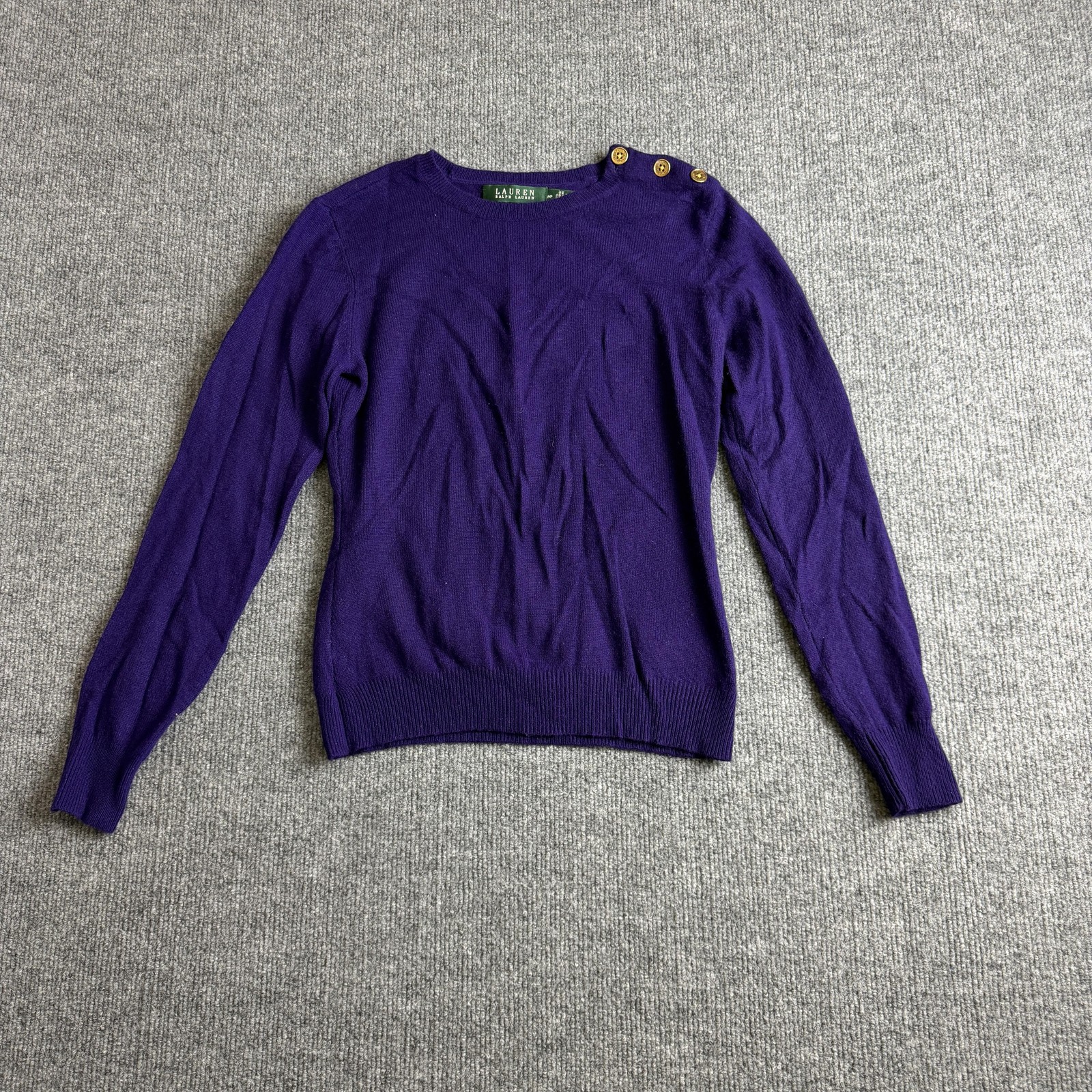Lauren Ralph Lauren Sweater Womens Petite P/P Purple Cashmere Button Shoulder