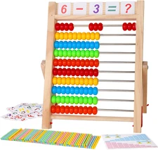 Wooden Abacus for Kids Math, Educational Counting Toy with Counting Sticks and N
