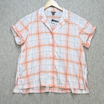Eddie Bauer Womens L Orange Plaid Outdoorsy Gorpcore Packable Coastal Camp Shirt