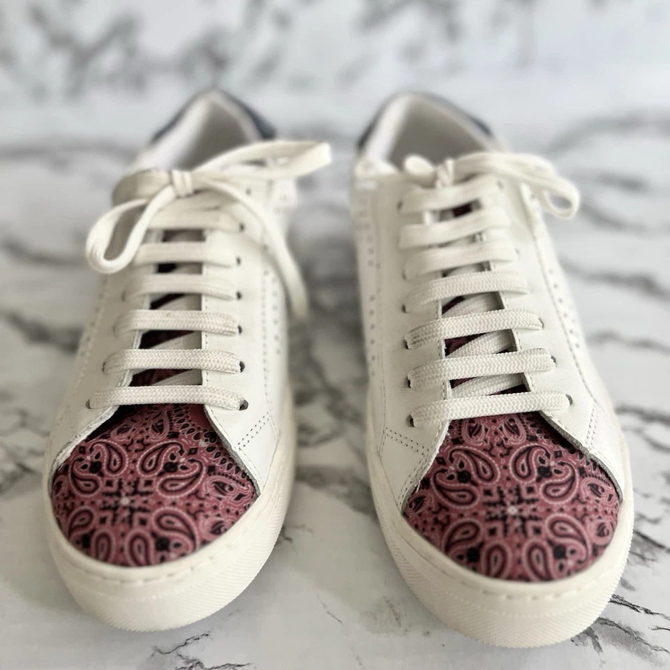 Steve Madden Rezume Women’s Sneakers 10 White Leather Red Paisley Low top Lace - Image 2 of 4