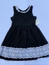 Girl  s A-Line Sleeveless Party Dress Sz 16 Bonnie Jean Black White Lace Trim