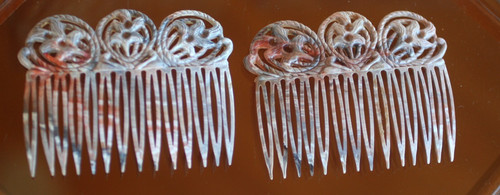 Vintage Celluloid Hair Comb Pair Pierced Floral Design Mantilla Style Edwardian