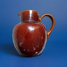 Vintage Fraunfelter Heat Resistant Brown Glazed Pitcher Zanesville Ohio USA 5”