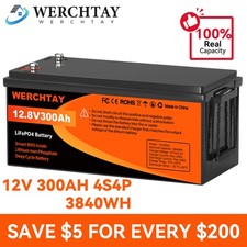 12V 300AH LiFePO4 Lithium Battery 15000 Cycles 200A BMS Solar Off-grid RV 3.8kwh