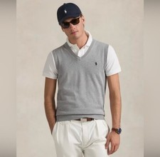New Polo Ralph Lauren V-Neck Sweater Vest Gray 100 Pima Cotton Men  s XXL Preppy